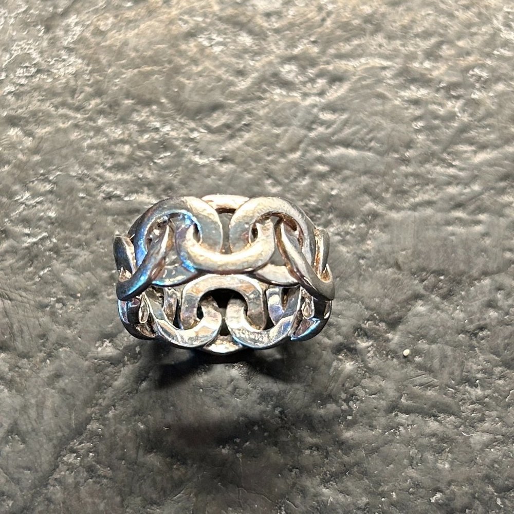 David Sigal Sterling Ring Interlocking Chain Design Band, Size 8